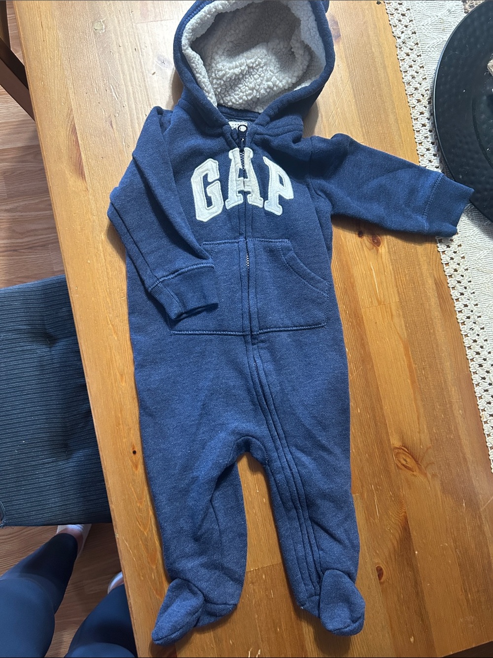 GAP Navy Hooded Sherpa-Lined Footed One-Piece